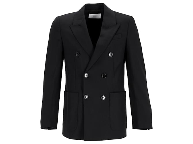Blazer doppiopetto Ami con tasche in lana nera Nero