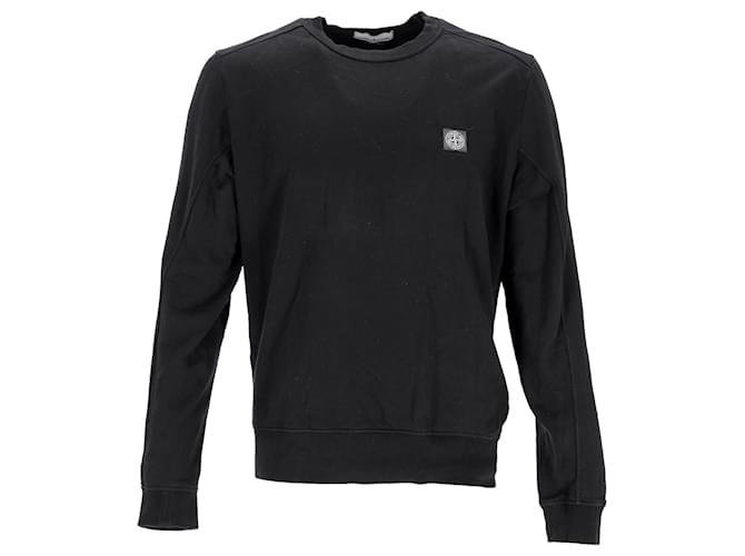Maglione in cotone nero con patch logo Stone Island
