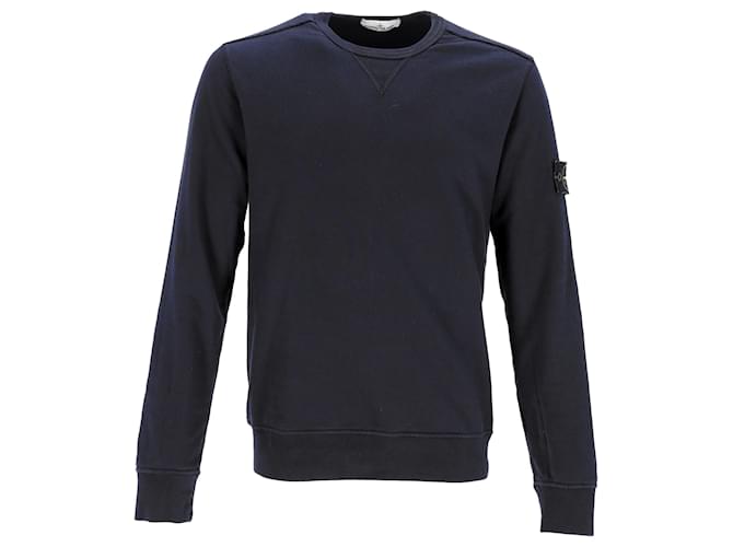 Maglione in cotone blu navy con badge a bussola Stone Island