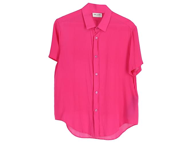 Camicia a maniche corte Saint Laurent 2022 in viscosa rosa