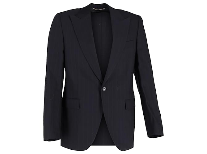Blazer a righe a un bottone in lana blu navy di Dolce & Gabbana