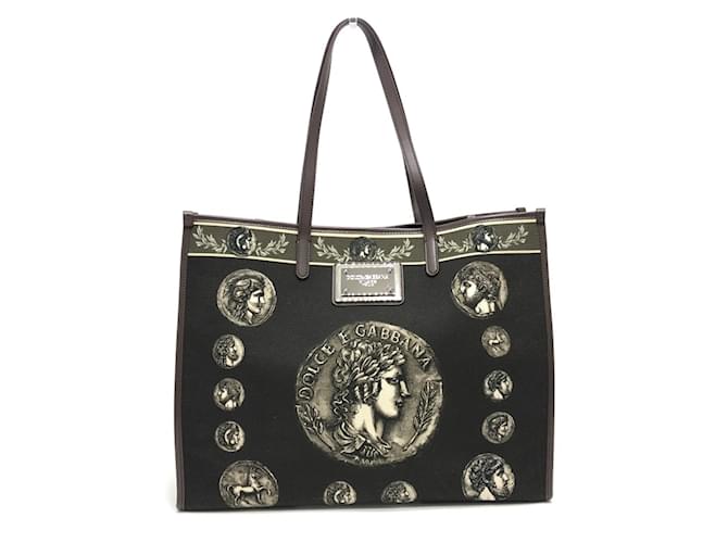 Borsa tote con motivo moneta Dolce & Gabbana Marrone