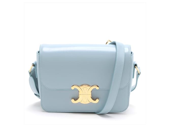 Céline Borsa a flap 2 vie in pelle di vitello lucida Triomphe Teen blu pallido