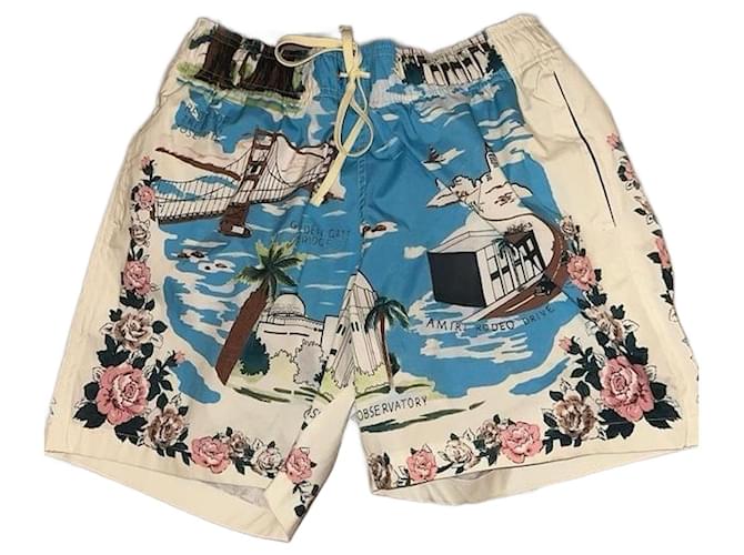 Shorts da bagno AMIRI California Hawaiian Graphic Blu chiaro