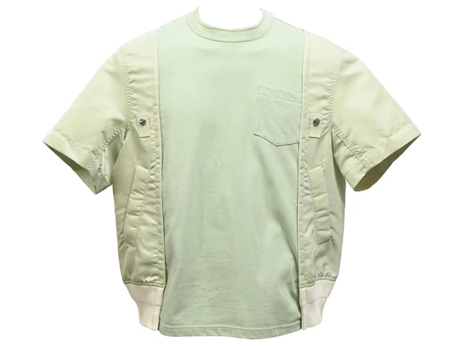 T-shirt a pannelli Sacai in cotone verde