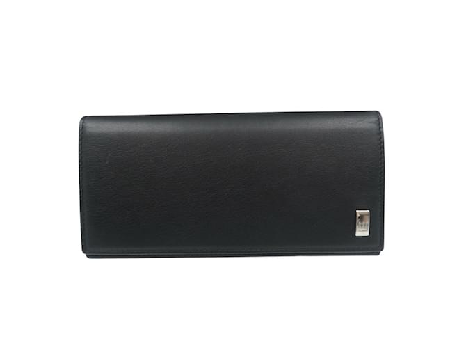 Alfred Dunhill Portafoglio lungo pieghevole in pelle nera Dunhill Sidecar QD1010 Nero