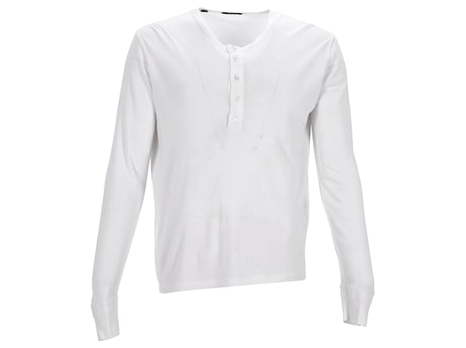 T-shirt a maniche lunghe a coste Tom Ford in cotone bianco Crudo