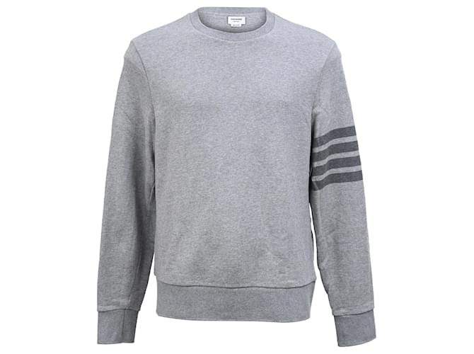 Felpa grigia in cotone con 4 barre tonali di vestibilità rilassata Thom Browne Grigio