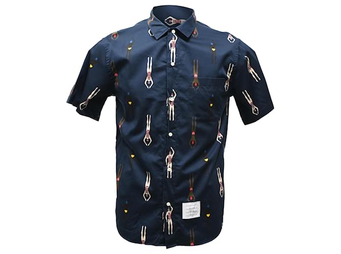 Camicia con stampa da nuotatore Thom Browne in cotone blu navy