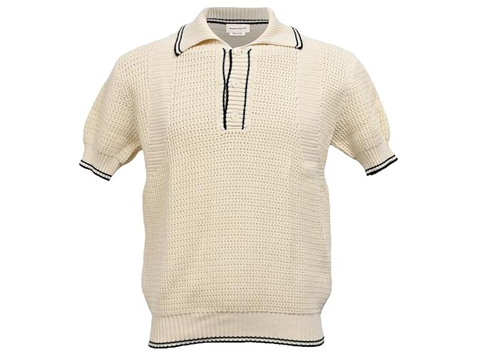 Polo in cotone bianco lavorato a maglia Alexander McQueen Crudo