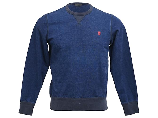 Felpa con collo rotondo e patch teschio Alexander McQueen in cotone blu Blu navy