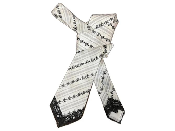 Cravatta vintage con pizzo nero di John Galliano