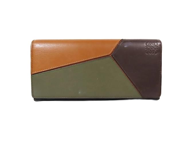 Portafoglio lungo orizzontale Loewe Puzzle Verde Verde oliva Marrone chiaro Marrone scuro