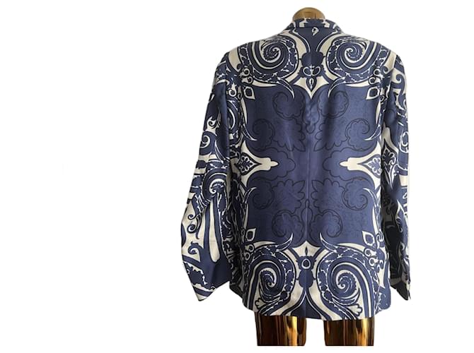 Un piccolo gioiello vintage di Etro - Giacca di seta Bianco Blu