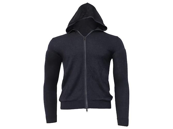 Felpa con cappuccio zip in lana blu navy di Theory