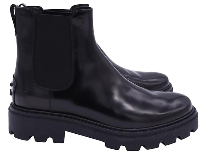 Stivali Chelsea in pelle nera con logo impresso di Tod's Nero
