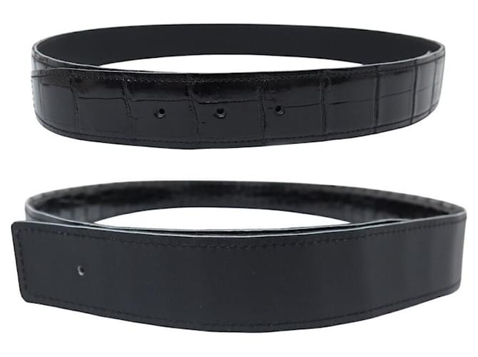 Autre Marque COLLEGAMENTO CINTURA T95 COMPATIBILE CON FIBBIA HERMES 32MM IN PELLE DI COCODRILLO NERA Nero