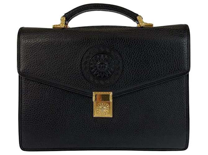 Borsa da lavoro in pelle Medusa Sunburst di Versace Nero