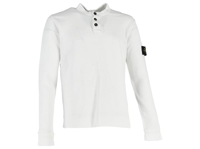 Maglione in cotone bianco con mezza abbottonatura Stone Island Crudo