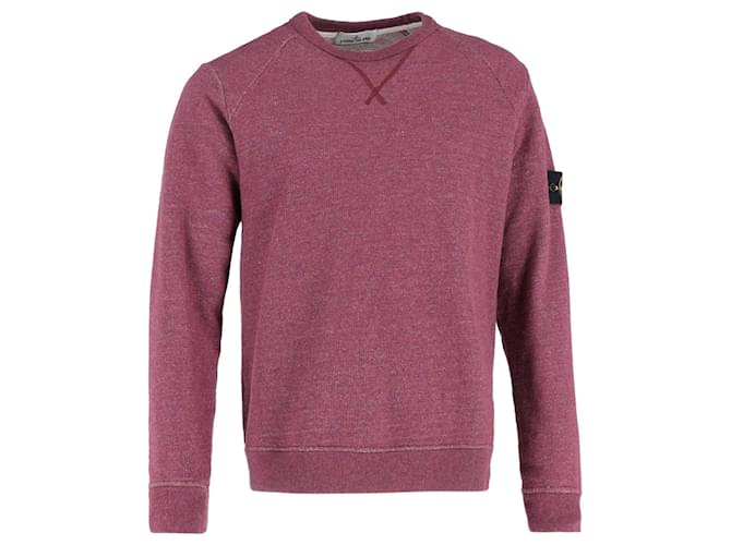 Maglione girocollo in cotone bordeaux con badge Stone Island Rosso Bordò