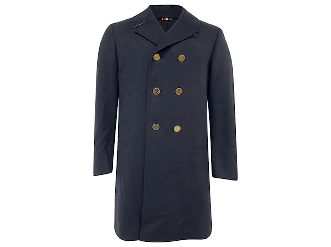 Cappotto classico lungo Thom Browne in lana blu navy
