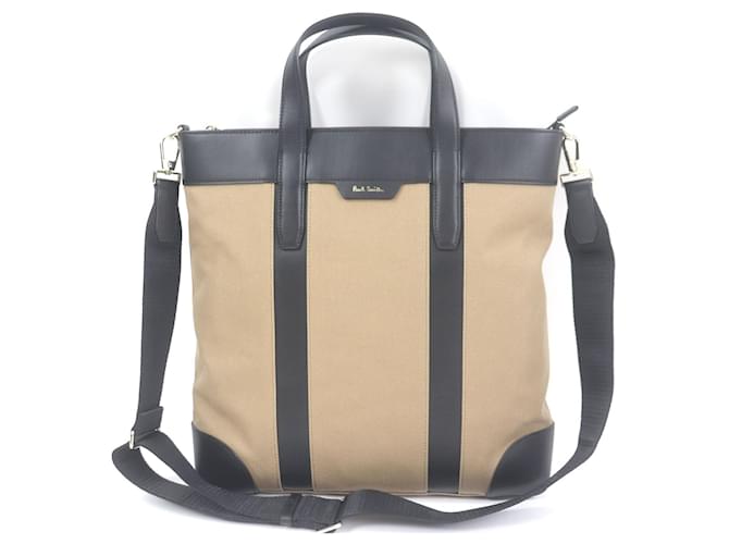 Borsa tote Paul Smith in tela e pelle, borsa tote 2 in 1 Marrone Beige