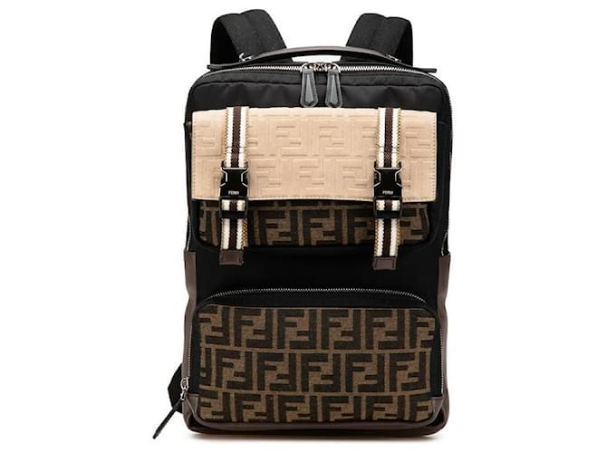 Zaino Fendi in nylon e pelle Zucca 7VZ047 Nero