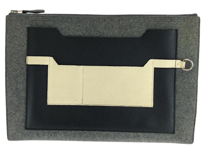 Borsa clutch in pelle Epsom Tout Doux di Hermès Grigio