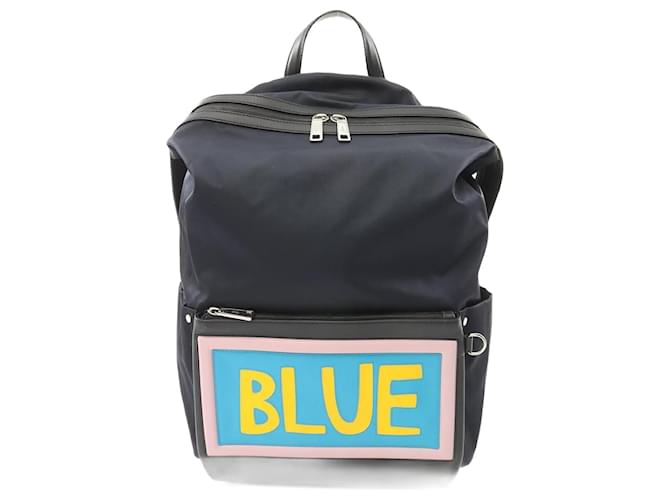 Zaino Fendi in nylon e pelle blu 7VZ035