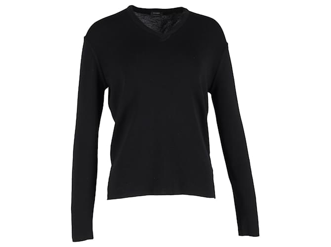 T-shirt a maniche lunghe in cotone nero con scollo a V Jil Sander