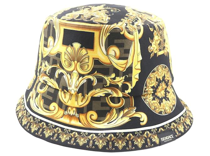 Cappello bucket reversibile in seta con logo FF di Fendi Nero