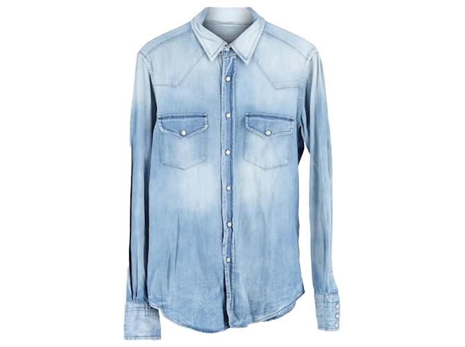 Camicia in denim western Tom Ford in cotone azzurro Blu Blu chiaro