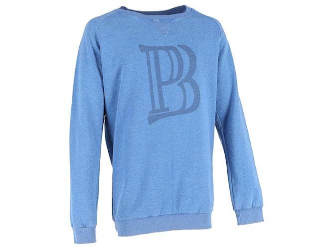 Maglione in cotone blu con stampa logo Balmain Blu chiaro
