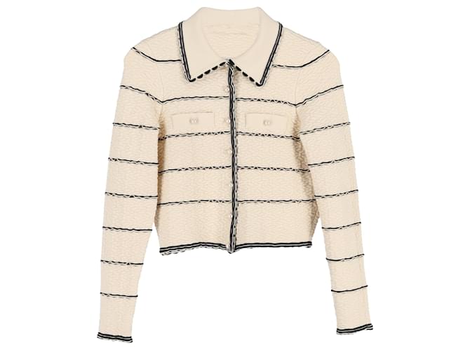Cardigan texturizzato a righe Paris di Sandro in cotone crema Bianco Crudo