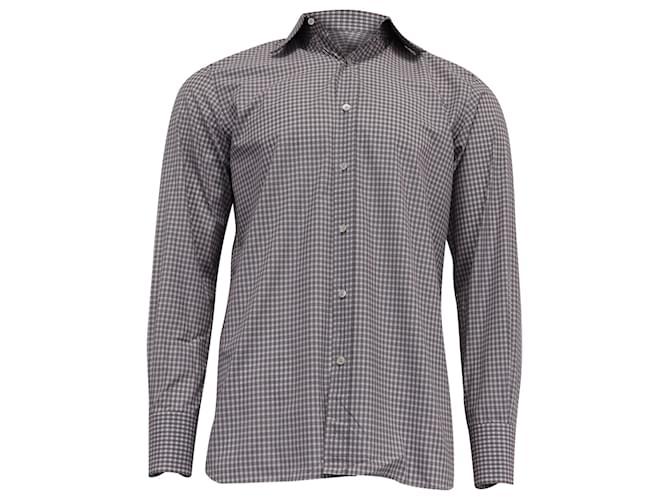 Camicia a maniche lunghe a quadri Tom Ford in cotone bordeaux Multicolore