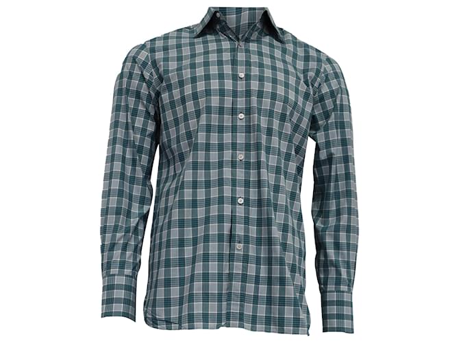 Camicia a maniche lunghe a quadri Tom Ford in cotone turchese