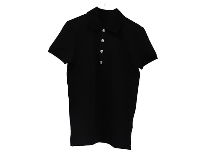 Polo in piqué con motivo monogramma Balmain in cotone nero