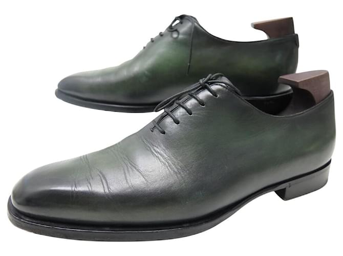 SCARPE BERLUTI RICHELIEU ONE CUT 8.5 42.5 IN CUOIO PATINATO + ALBERI Verde