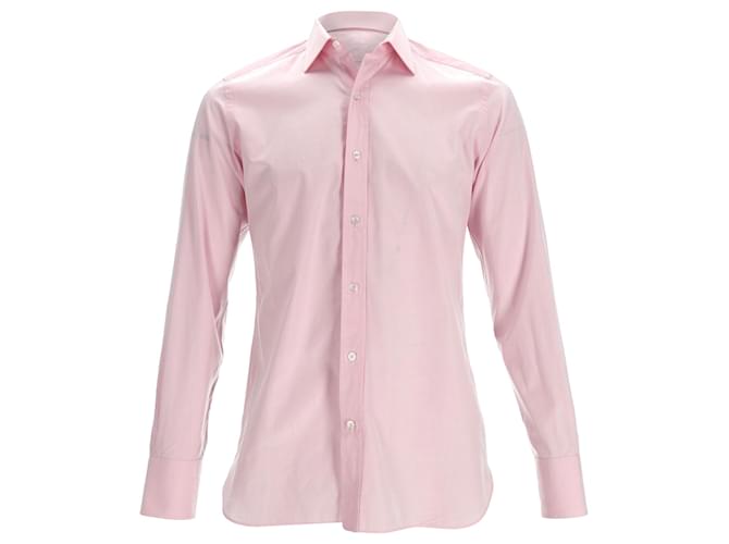 Camicia da uomo in popeline con bottoni Tom Ford in cotone rosa Marrone