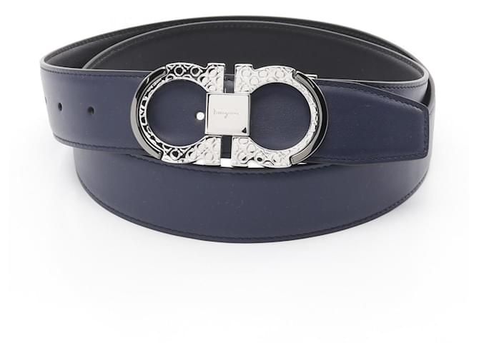 Cintura Gancini in pelle blu navy Salvatore Ferragamo