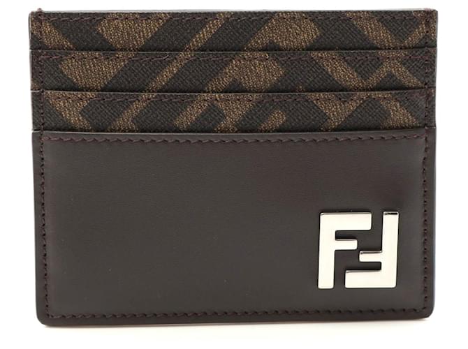 Portacarte in tela rivestita in PVC in pelle Fendi con logo FF Marrone