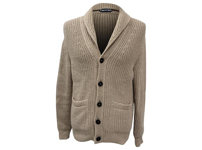 Cardigan in cashmere beige con colletto a scialle di Tom Ford