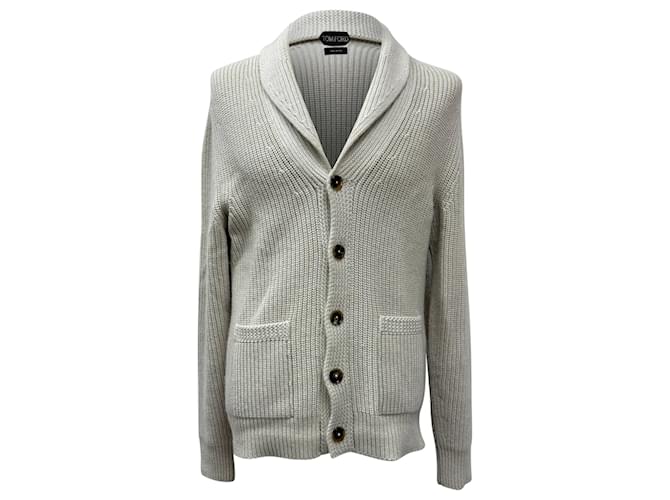 Cardigan in lana grigia con colletto a scialle lavorato a maglia Tom Ford Grigio
