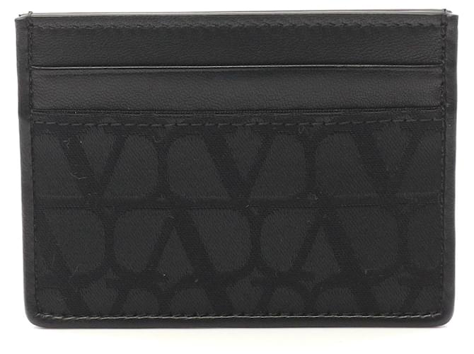 Valentino Garavani Portacarte in tela e pelle Valentino nero