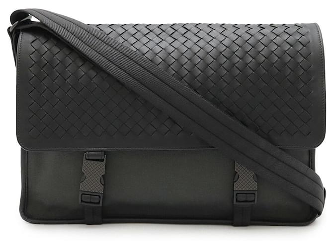 Borsa a spalla in tela di nylon e pelle Intrecciato di Bottega Veneta Nero