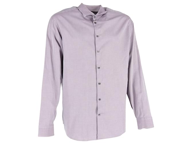 Camicia a maniche lunghe con stampa a quadri in cotone viola di Giorgio Armani Porpora