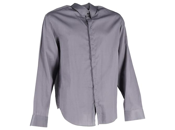 Camicia a maniche lunghe con bottone nascosto Giorgio Armani in cotone grigio