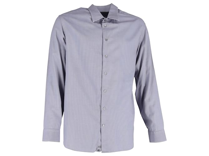 Camicia a maniche lunghe con motivo Giorgio Armani in seta grigia Grigio