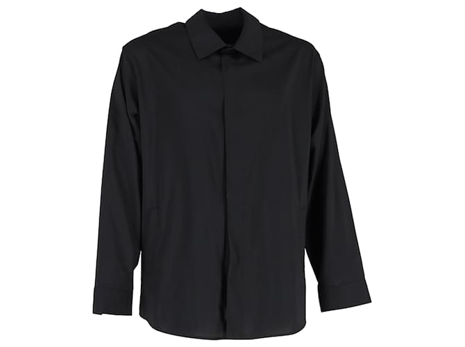 Camicia a maniche lunghe con bottone nascosto Giorgio Armani in cotone nero