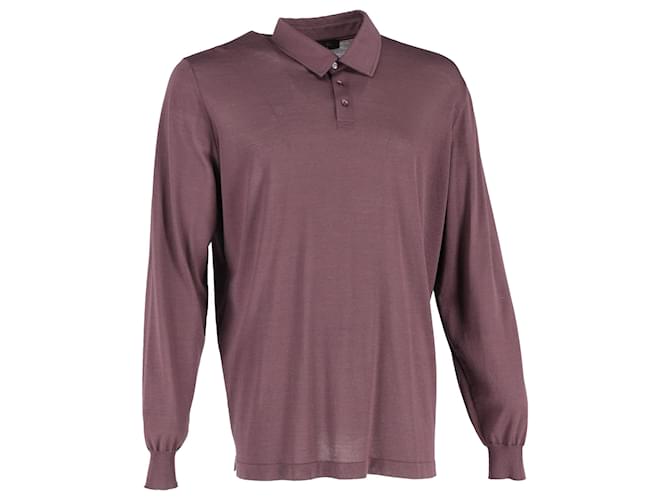 Polo a maniche lunghe Loro Piana in cotone bordeaux Rosso Bordò